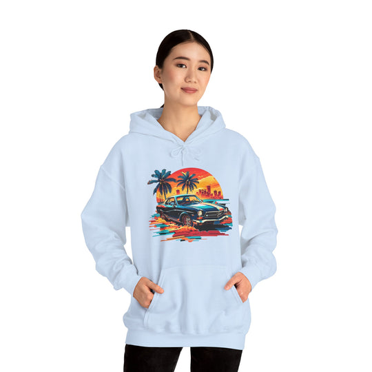 Classic Car Beach Sunset Hoodie - Vintage City Fashion