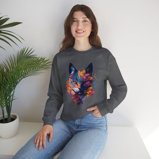 Floral Feline Grace Blossom Kitty Sweatshirt - Artistic Cat Flair