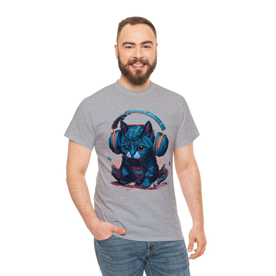 Cat With Headset Unisex Heavy Cotton Tee