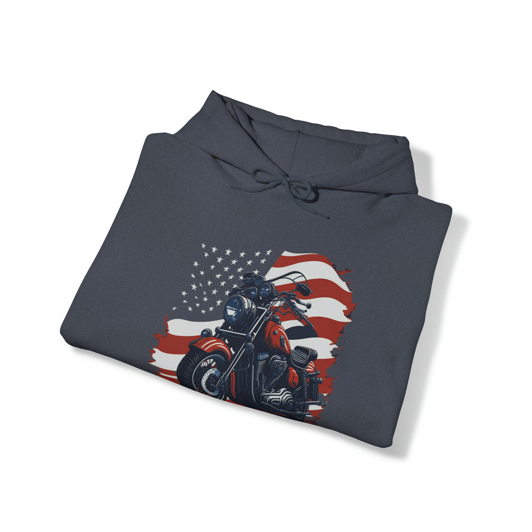 USA Flag Vintage Bike Unisex Hoodie - Wave Fusions