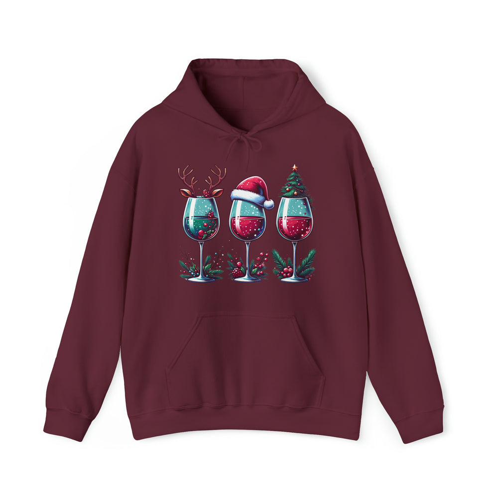 Wine Christmas Spirit Glasses Unisex Hoodie - Wave Fusions