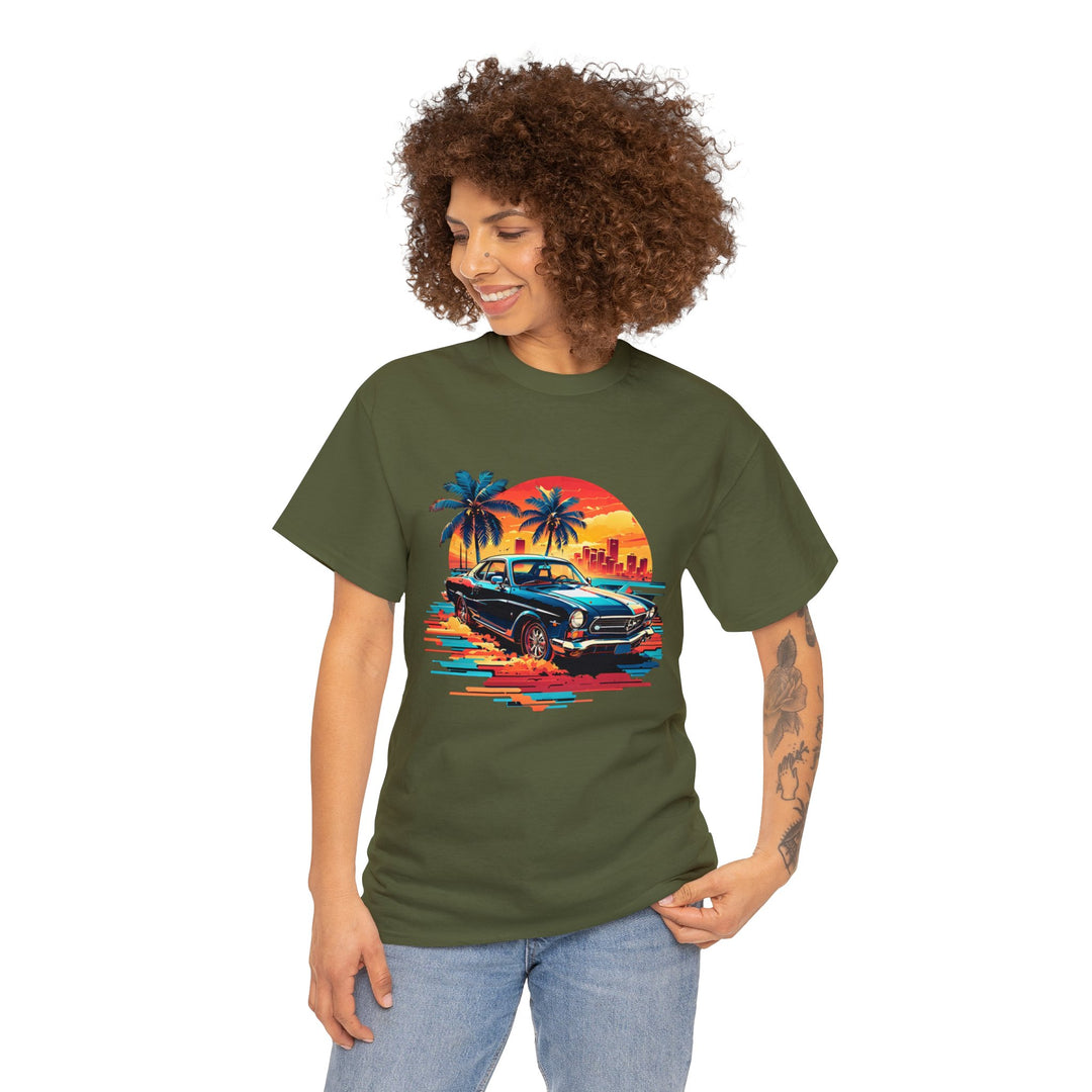 Classic Car Beach Sunset T-shirt   - Vintage City Fashion