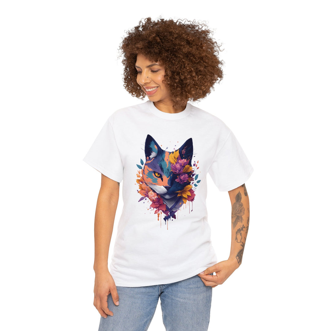 Floral Feline Grace Blossom Kitty T-shirt - Artistic Cat Flair