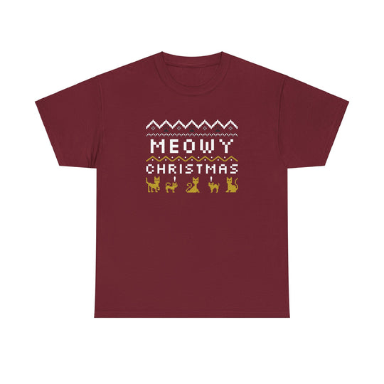 Meowy Christmas Festive Cat Pixel Tee