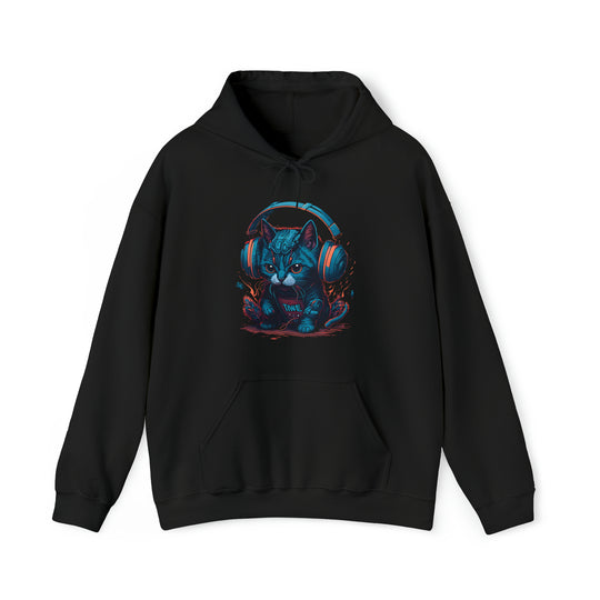 Cat with headset Unisex Hooded Sweatshirt - Wave Fusions