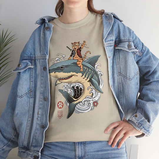 Shark Rider Cat T-Shirt - Aquatic Adventure Gear