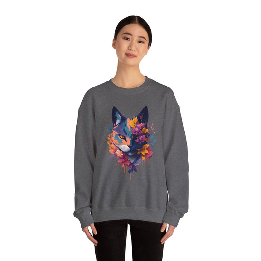 Floral Feline Grace Blossom Kitty Sweatshirt - Artistic Cat Flair