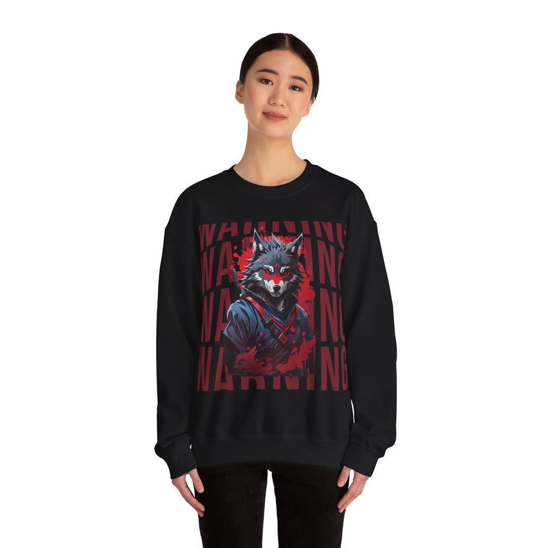 Warning! Warrior Wolf Sweatshirt - Majestic Wolf