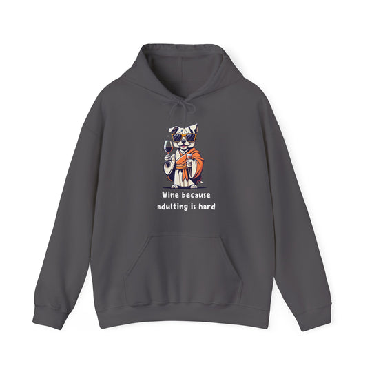 Wine Because Adulting Is Hard  Cat Hoodie - Relaxation Series