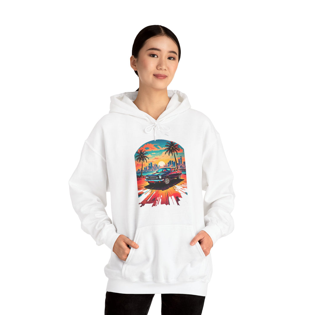 Cityscape Sunburst Car Hoodie - Vintage City Fashion