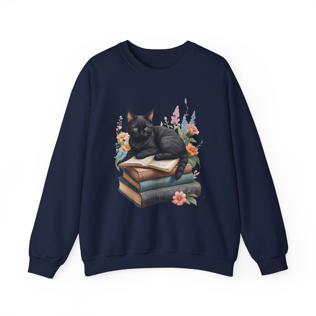 Floral Feline Scholar Book Cat  Sweatshirt