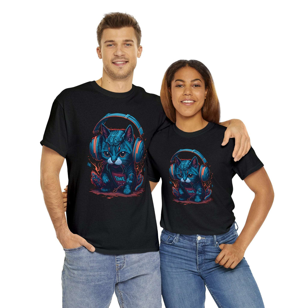 Cat With Headset Unisex Heavy Cotton Tee