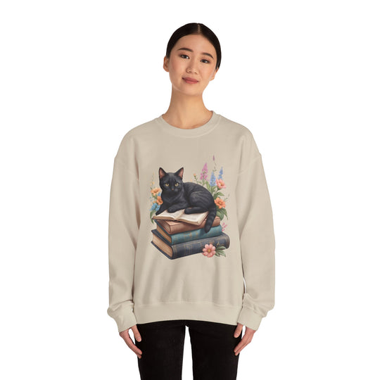 Floral Feline Scholar Book Cat  Sweatshirt