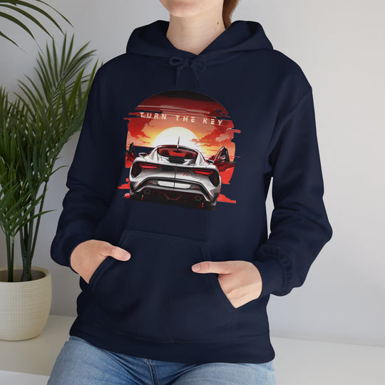 Turn the Key Redline Sunset Car Hoodie - Wave Fusions Thrill Seeker Collection