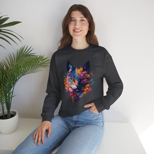 Floral Feline Grace Blossom Kitty Sweatshirt - Artistic Cat Flair