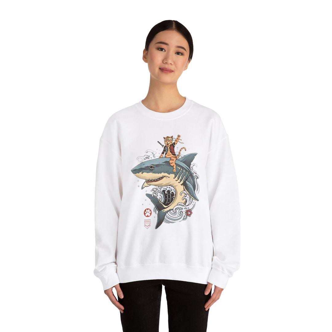 Shark Rider Cat Sweatshirt - Aquatic Adventure Gear