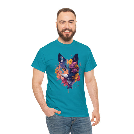 Floral Feline Grace Blossom Kitty T-shirt - Artistic Cat Flair