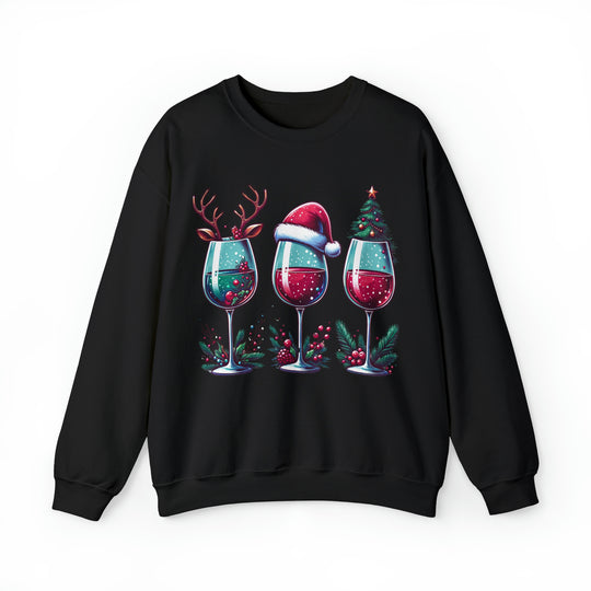 Wine Christmas Spirit Glasses Unisex Sweatshirt - Wave Fusions