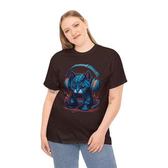 Cat With Headset Unisex Heavy Cotton Tee