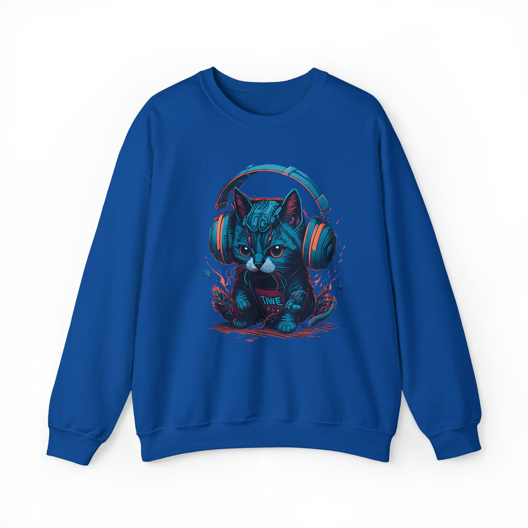 Cat With Headset Unisex Heavy Blend Crewneck Sweatshirt - Wave Fusions