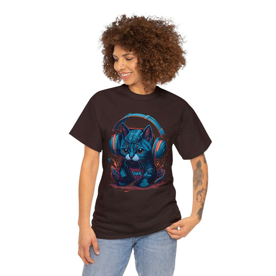 Cat With Headset Unisex Heavy Cotton Tee