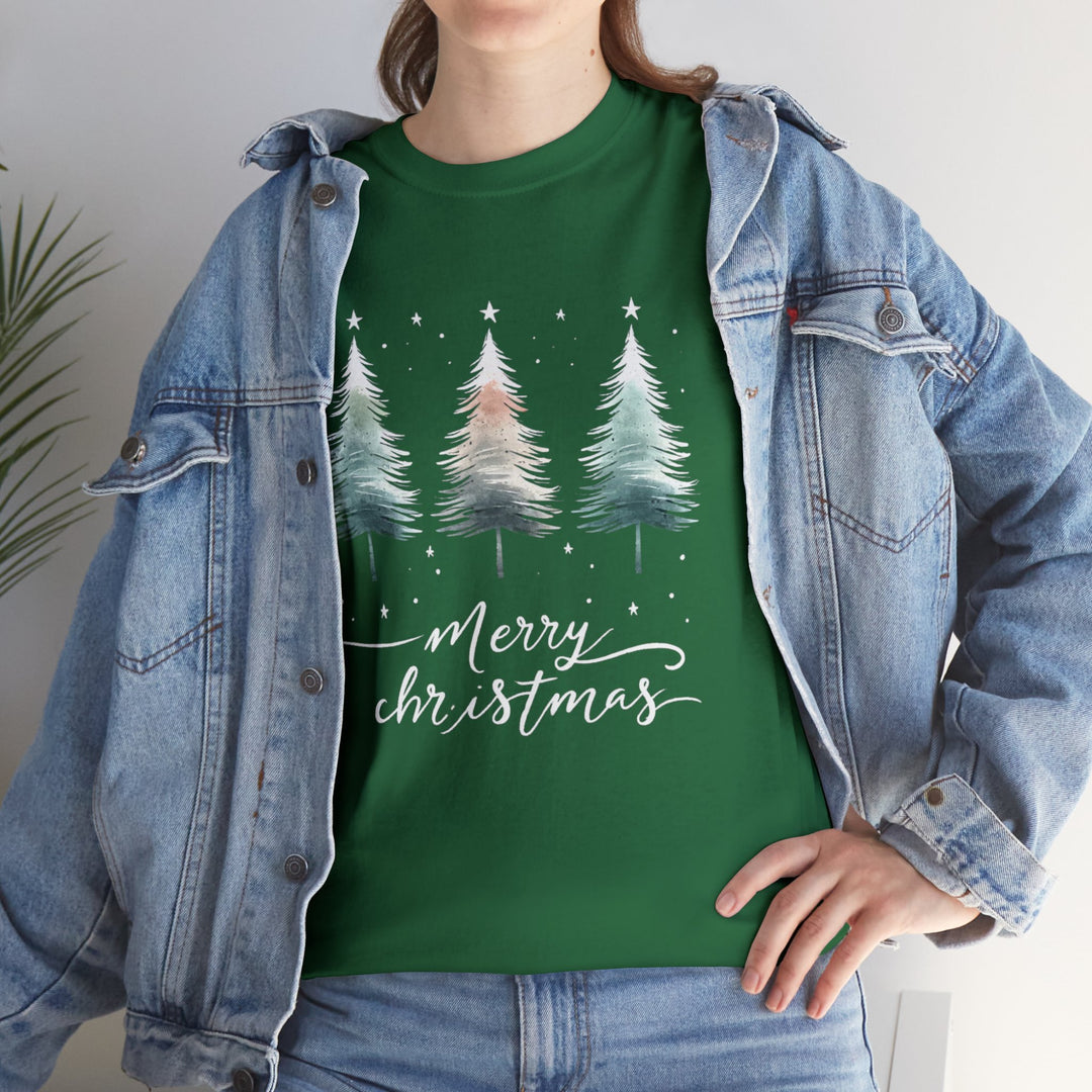 Starry Night Watercolor Christmas Trees Unisex T Shirt - Wave Fusions