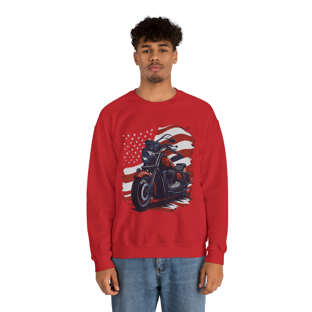 USA Flag Vintage Bike Unisex Heavy Blend Crewneck Sweatshirt - Wave Fusions