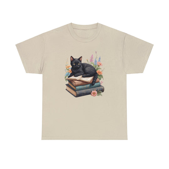 Floral Feline Scholar Book Cat T-shirt