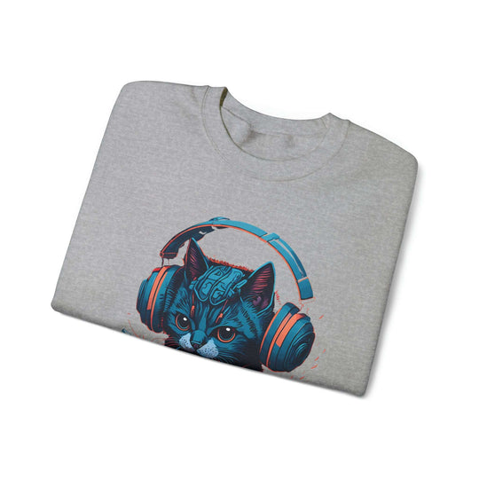 Cat With Headset Unisex Heavy Blend Crewneck Sweatshirt