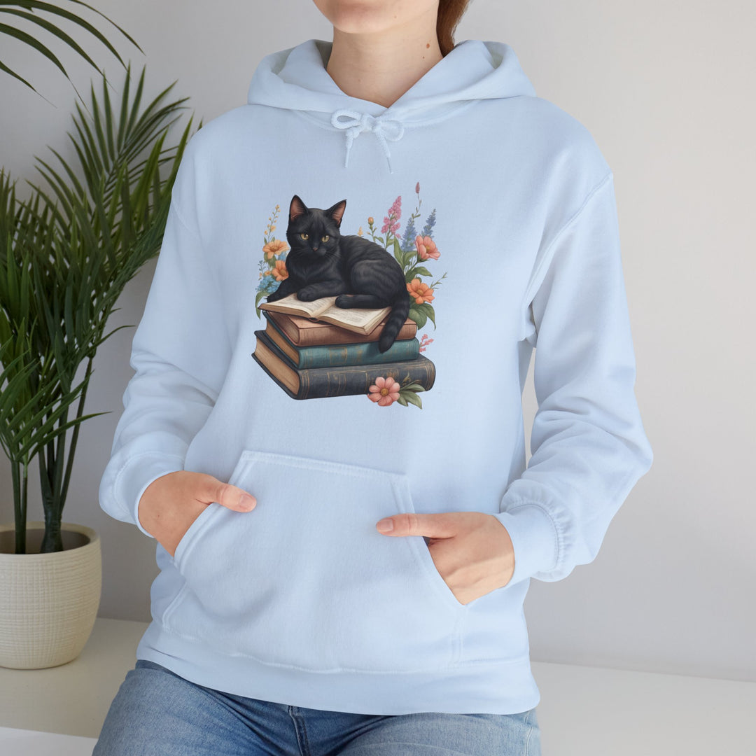 Floral Feline Scholar Book Cat  Hoodie