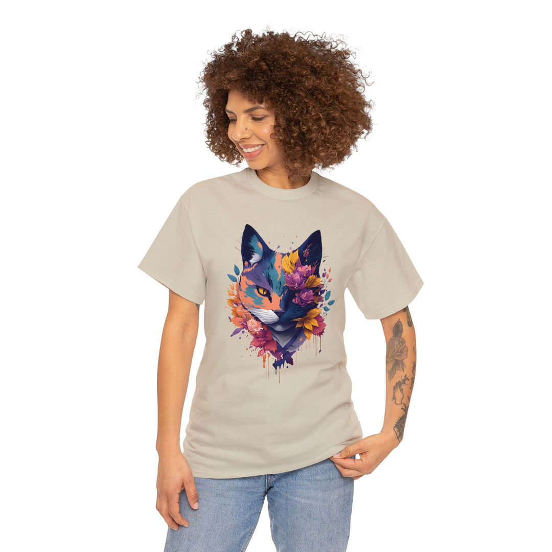 Floral Feline Grace Blossom Kitty T-shirt - Artistic Cat Flair