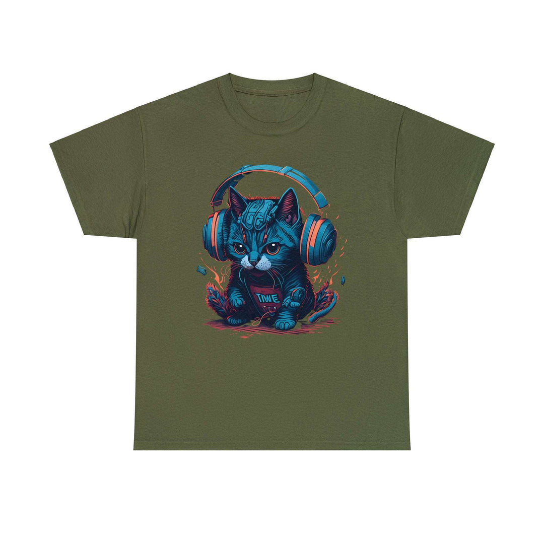 Cat With Headset Unisex Heavy Cotton Tee