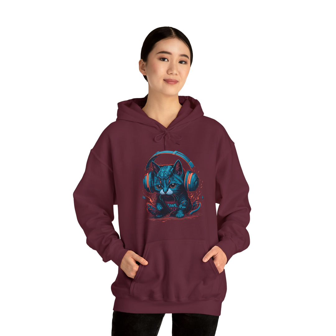 Cat with headset Unisex Hooded Sweatshirt - Wave Fusions