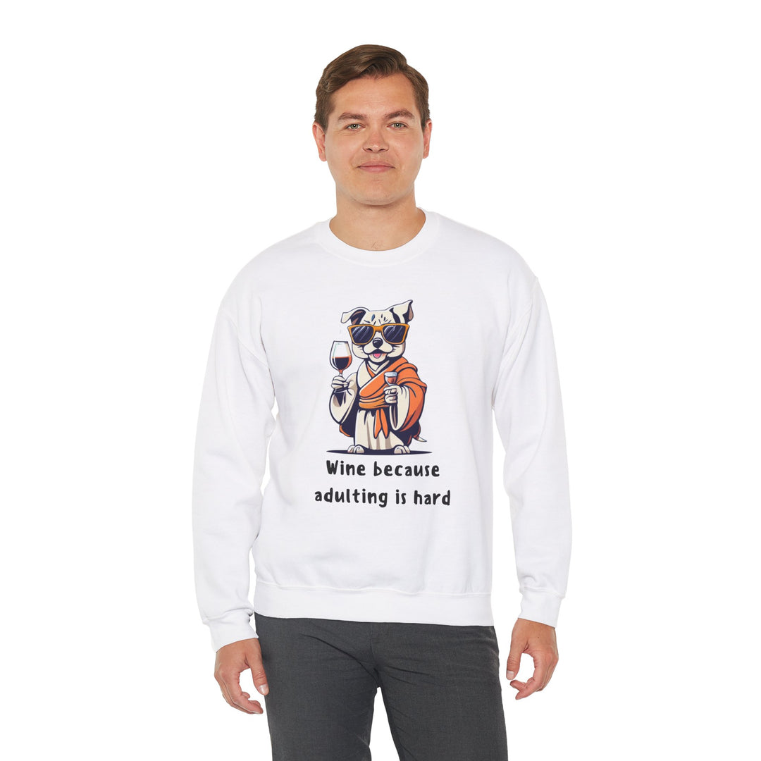 Wine Because Adulting Is Hard  Cat Sweatshirt - Relaxation Series