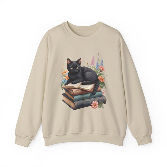 Floral Feline Scholar Book Cat  Sweatshirt