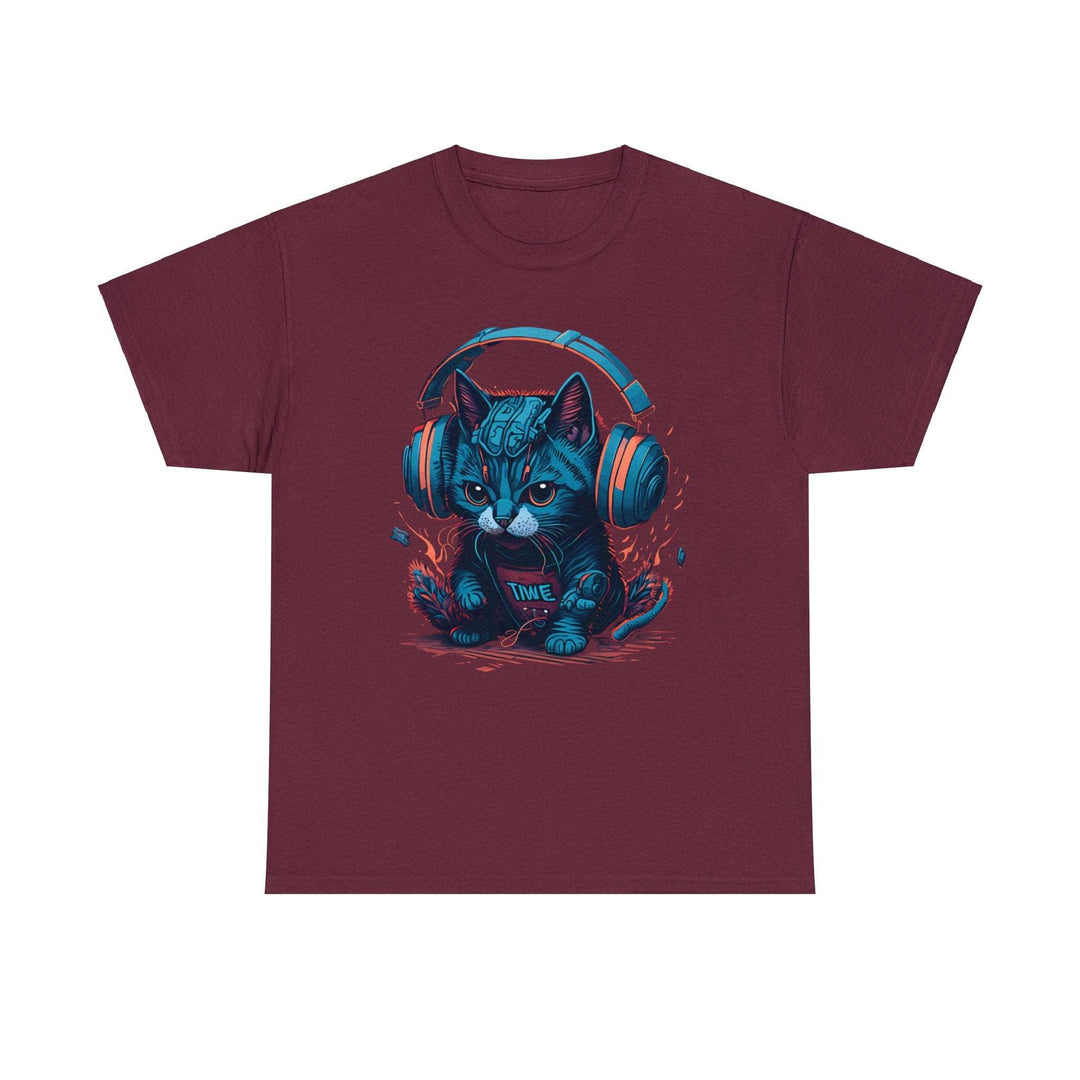 Cat With Headset Unisex Heavy Cotton Tee