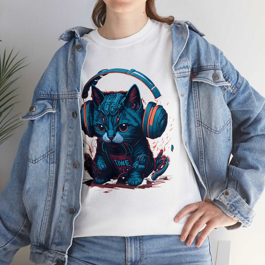 Cat With Headset Unisex Heavy Cotton Tee