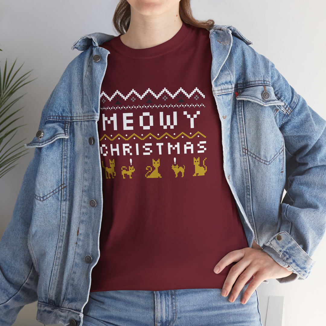 Meowy Christmas Festive Cat Pixel Tee