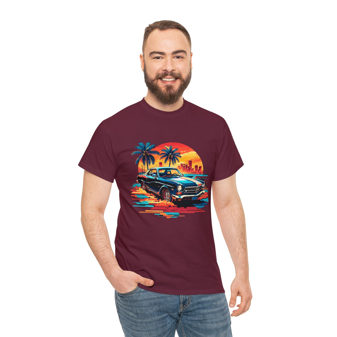 Classic Car Beach Sunset T-shirt   - Vintage City Fashion