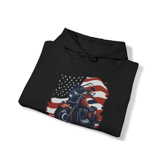 USA Flag Vintage Bike Unisex Hoodie - Wave Fusions