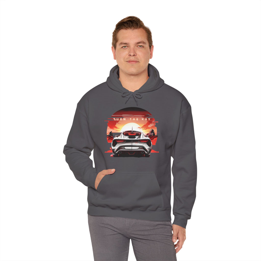 Turn the Key Redline Sunset Car Hoodie - Wave Fusions Thrill Seeker Collection