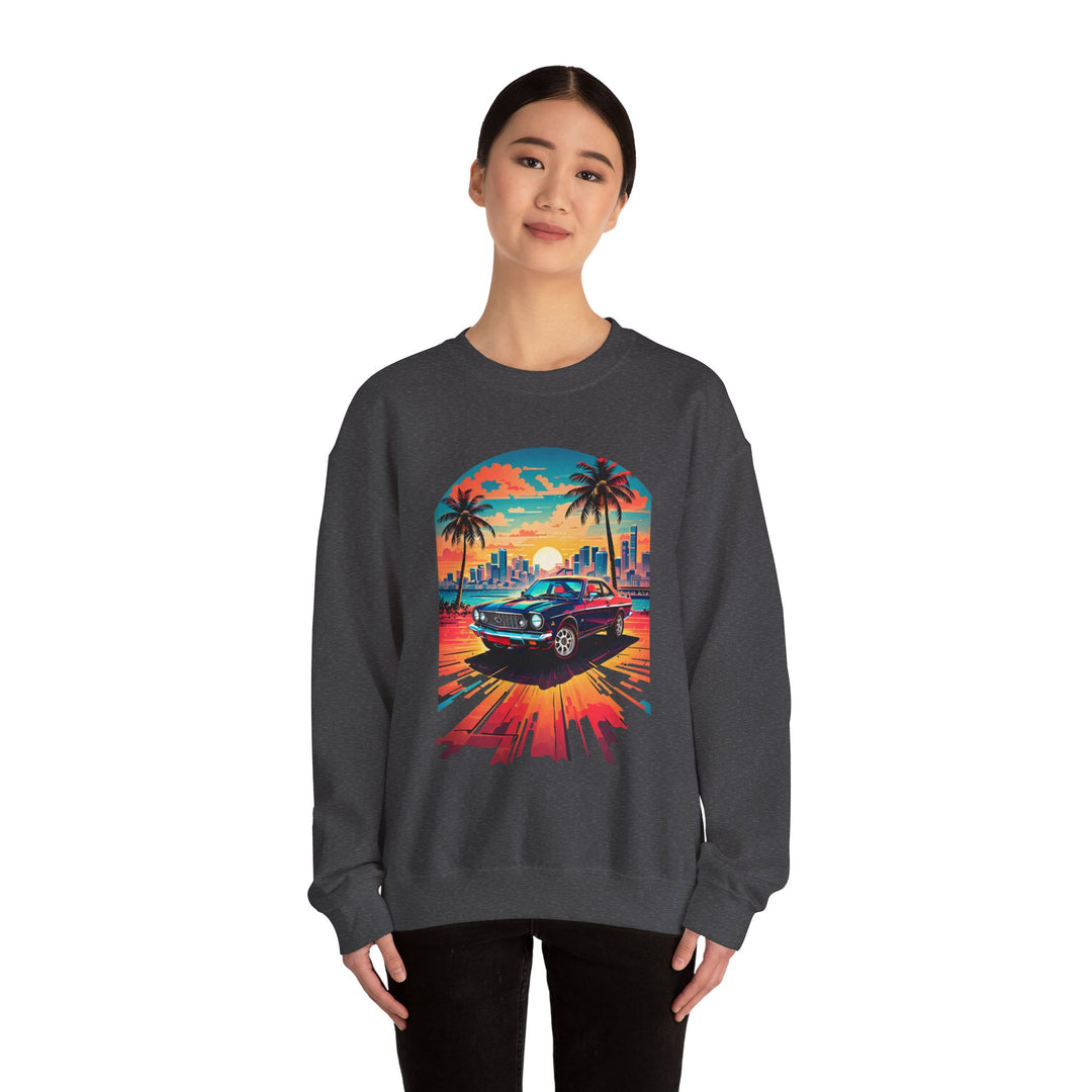 Cityscape Sunburst Car Sweatshirt - Vintage City Fashion