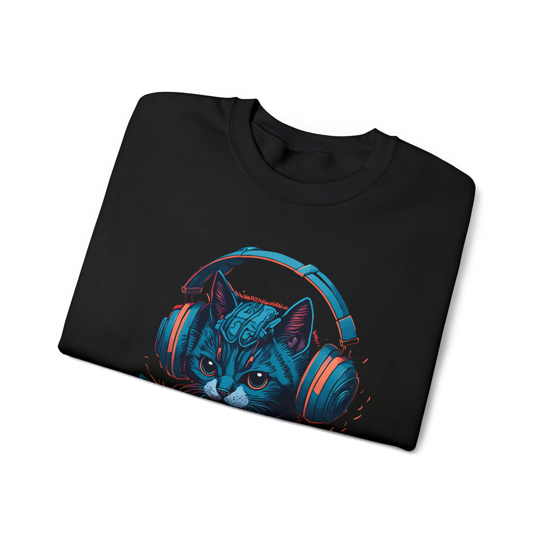 Cat With Headset Unisex Heavy Blend Crewneck Sweatshirt - Wave Fusions