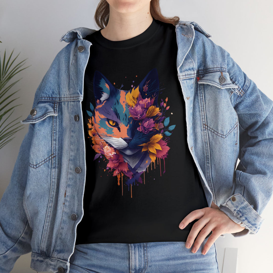 Floral Feline Grace Blossom Kitty T-shirt - Artistic Cat Flair