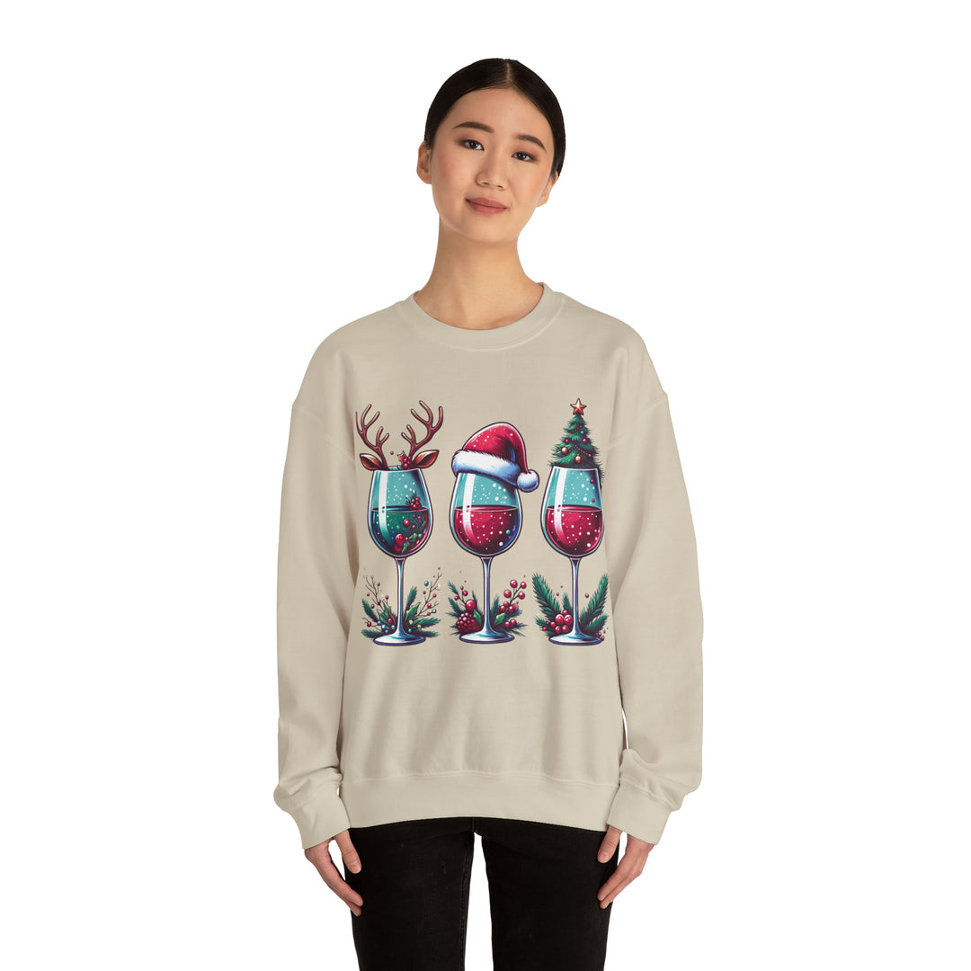 Wine Christmas Spirit Glasses Unisex Sweatshirt - Wave Fusions