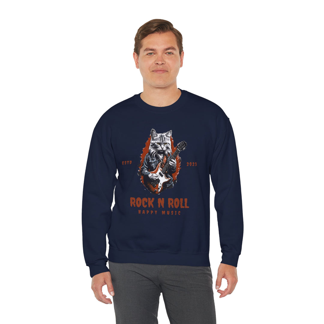 Rock N Roll Cat Guitarist Sweatshirt- Happy Tunes