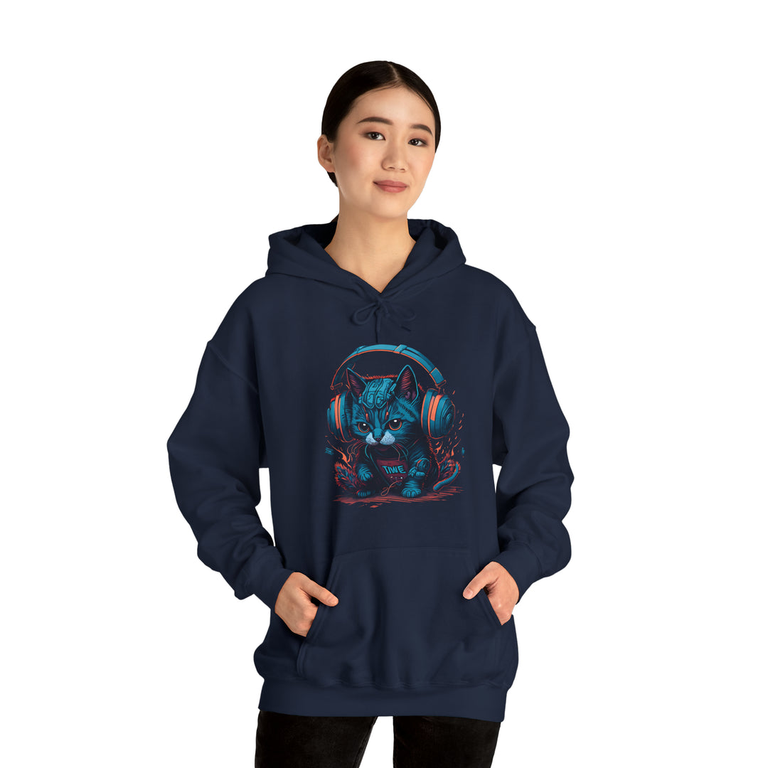 Cat with headset Unisex Hooded Sweatshirt - Wave Fusions