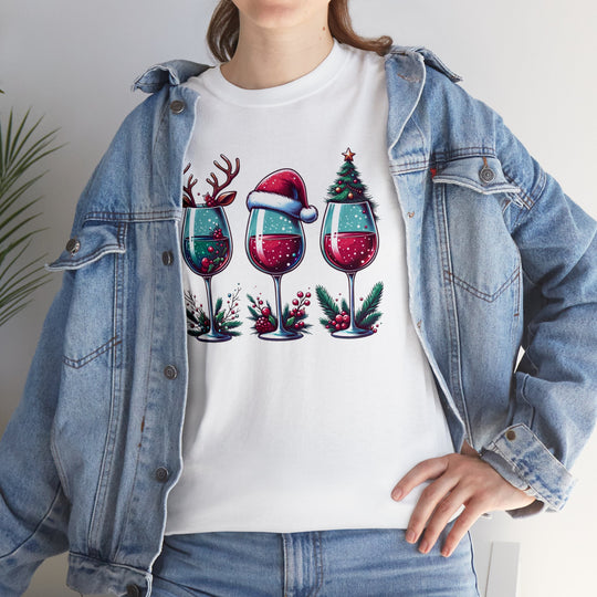 Wine Christmas Spirit Glasses Unisex T Shirt - Wave Fusions