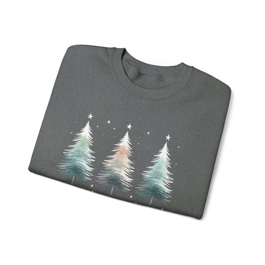 Starry Night Watercolor Christmas Trees Unisex Sweatshirt - Wave Fusions