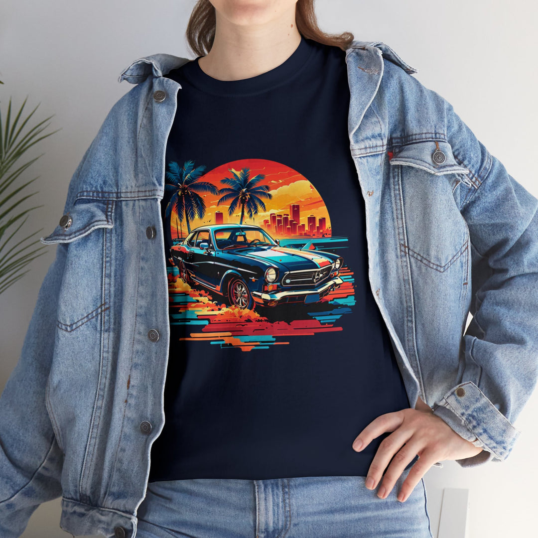 Classic Car Beach Sunset T-shirt   - Vintage City Fashion